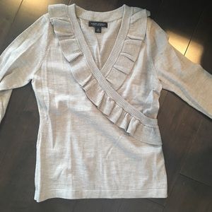 Grey ruffle v neck banana republic sweater